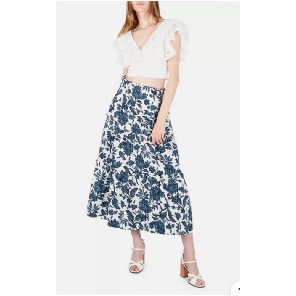 Super Natural by Secret Mission Blue Floral Tiered Maxi Skirt M